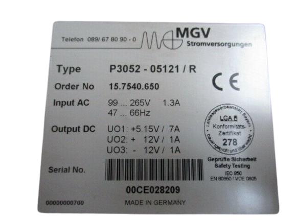 MGV Stromversorgung P3052 – 05121 / R  Netzteil Ord.No. 15.7540.650