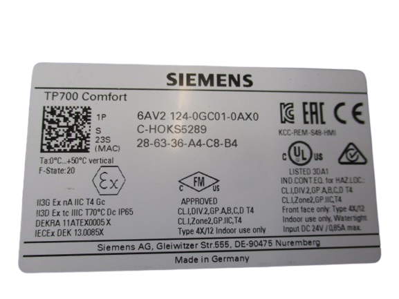 Siemens Simatic HMI Touch Display TP700 Comfort 6AV2124-0GC01-0AX0