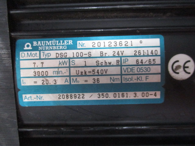 Baumüller Nürnberg Servomotor Typ DSG100-S Art.Nr. 2088922/350.0161.3.00-4