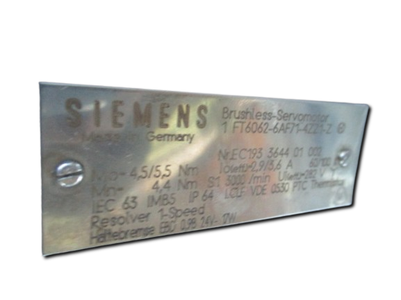 Siemens Brushless Servomotor 1FT6062-6AF71-4ZZ1-Z