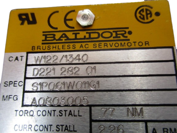 Baldor W122/1340 D221 282 01 Brushless AC Servomotor
