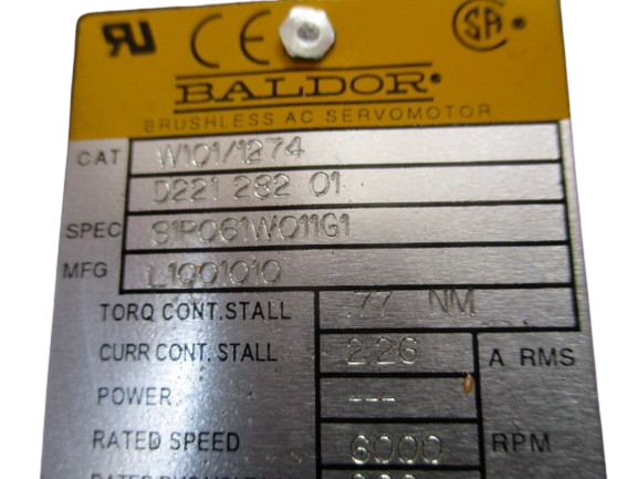 Baldor W101/1274 D221 282 01 Brushless AC Servomotor