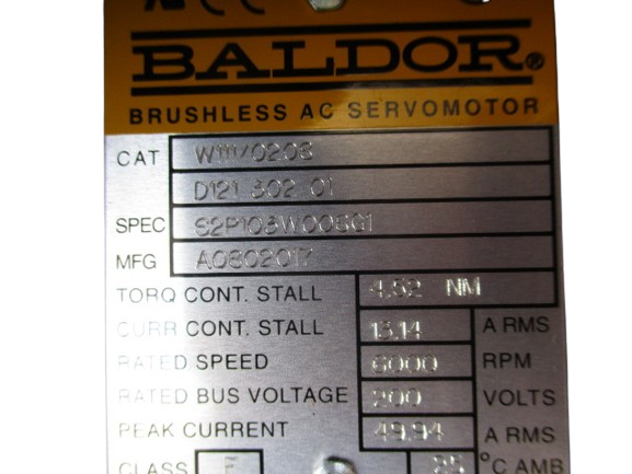 Baldor W111/0208 D121 302 01 Brushless AC Servomotor