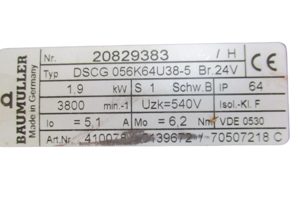 Baumüller/Nürnberg Servomotor Typ DSCG 056K64U38-5 Nr. 20829383