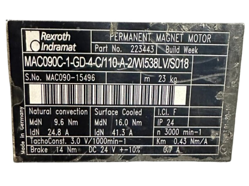 Indramat MAC090C-1-GD-4-C/110-A-2/WI538LV/5018 Permanentmagnet / Drehmomentservomotor