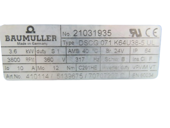 Baumüller/Nürnberg Servomotor DSCG071K64U38-5 UL