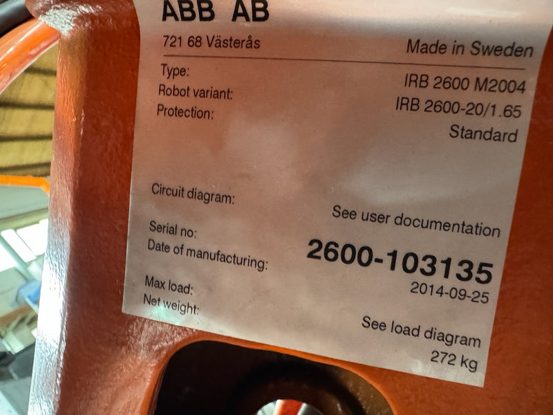 Robot ABB Robotics IRB 2600 20/1.65 IRC5 M2004 , mechanics only