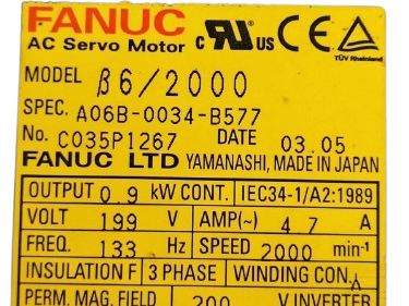 Fanuc A06B-0034-B577 AC Servomotor B6/2000