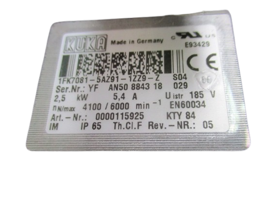 KUKA 1FK7081-5AZ91-1ZZ9-Z S04 Servomotor Ser.Nr. YF AN50 8843 18 029
