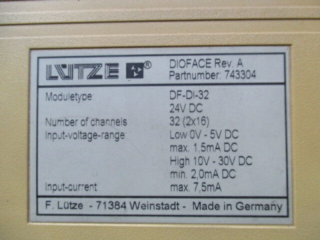 Lütze DF-DI-32 Digital Input 743304 Dioface