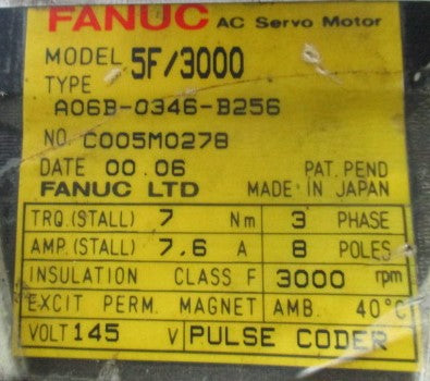 Fanuc AC-Servomotor A06B-0346-B256 Model 5F/3000