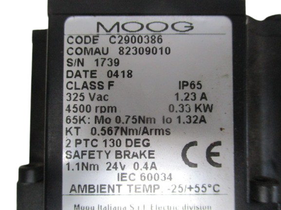 MOOG Servomotor Code C2900386 Comau 82309010 S/N 1739