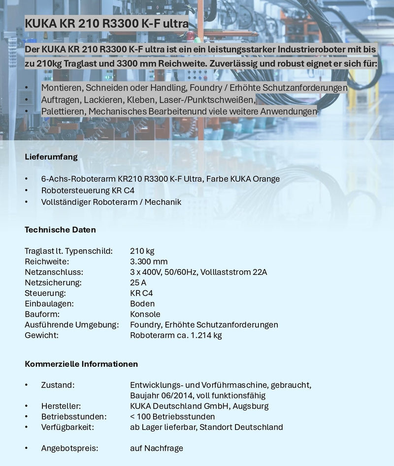 Roboter KUKA Robot KR 210 R3300 K – Foundry ultra (45 Betriebsstunden)