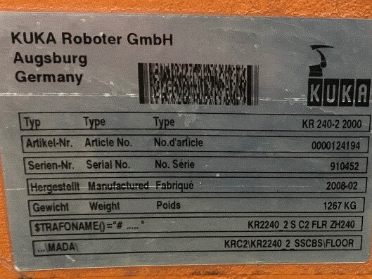 Roboter KUKA KR 240-2 2000 Seriennummer 910452 Industrieroboter inklusive Schaltschrank 57273