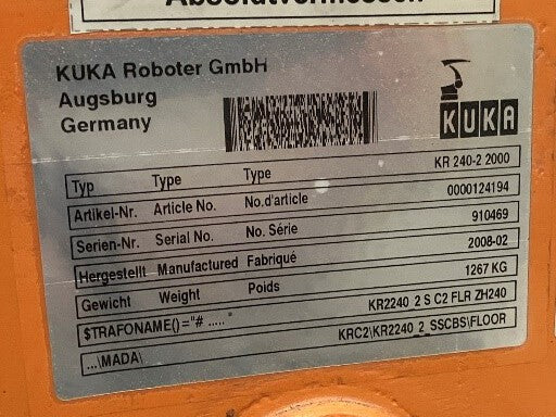 Roboter KUKA KR 240-2 2000 Seriennummer 910469 Industrieroboter inklusive Schaltschrank 57250