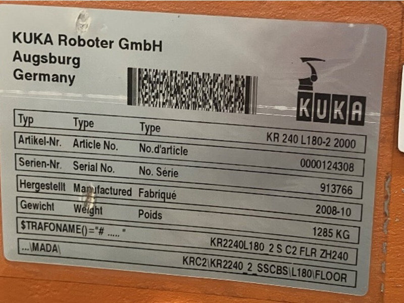 Roboter KUKA KR 240 L180-2 2000 Seriennummer 913766 Industrieroboter inklusive Schaltschrank 52330