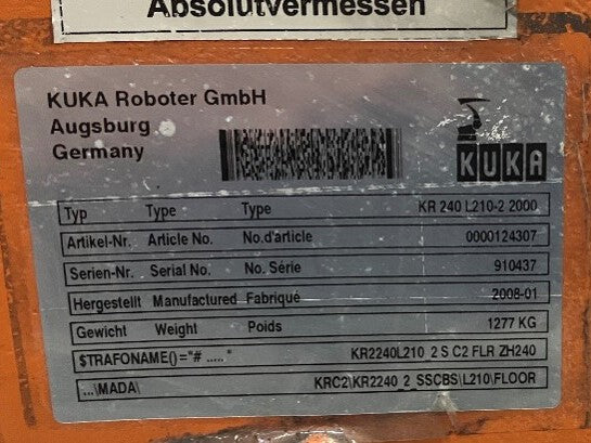 Roboter KUKA KR 240 L210-2 2000 Seriennummer 910437 Industrieroboter inklusive Schaltschrank 56178