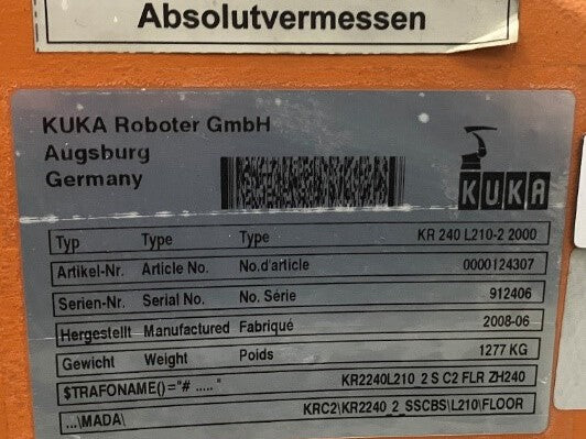 Roboter KUKA KR 240 L210-2 2000 Seriennummer 912406 Industrieroboter inklusive Schaltschrank 60498