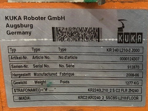 Roboter KUKA KR 240 L210-2 2000 Seriennummer 912870 Industrieroboter inklusive Schaltschrank 61246