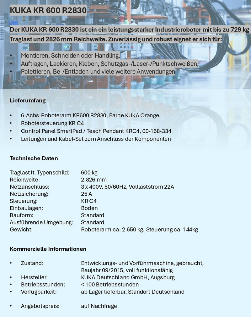 Roboter KUKA KR 600 R2830 (50,3 Betriebsstunden)