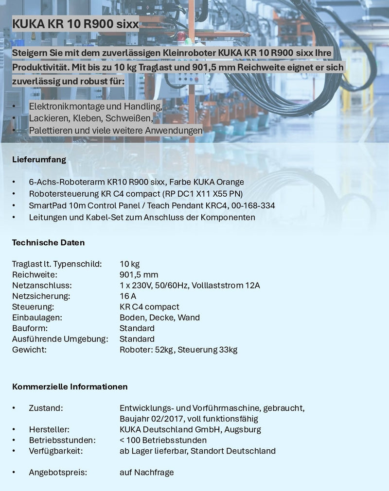 Roboter KUKA Robot KR 10 R900 sixx (85,7 Betriebsstunden)
