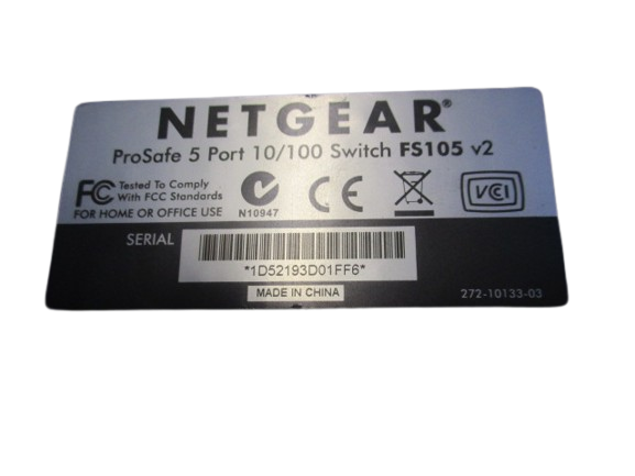Netgear Fast Ethernet Switch Model FS105 Pro Safe 5 Port 10/100 Switch
