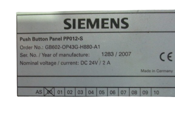 Siemens Push Button Panel PP012-S/ GB602-OP43G-H880-A1