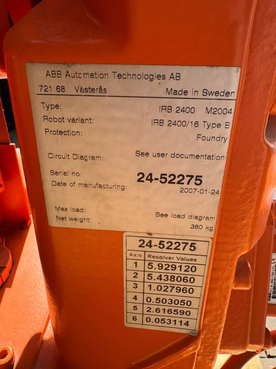 Roboter ABB Robotics IRB 2400/16 IRC5 M2004 , Bj.2007- inkl. 19% MwSt.  nur Mechanik